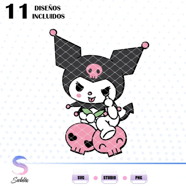 Archivos de corte Kuromi Sanrio, Plantilla de corte Kuromi, Figura de corte Kuromi Sanrio, Kuromi SVG, Kuromi DXF, Imágenes para corte Kuromi, Sanrio Kuromi cut files, Kuromi Sanrio SVG files, Kuromi digital cuts,Kuromi Sanrio clipart, SVG, DXF, PNG, STUDIO