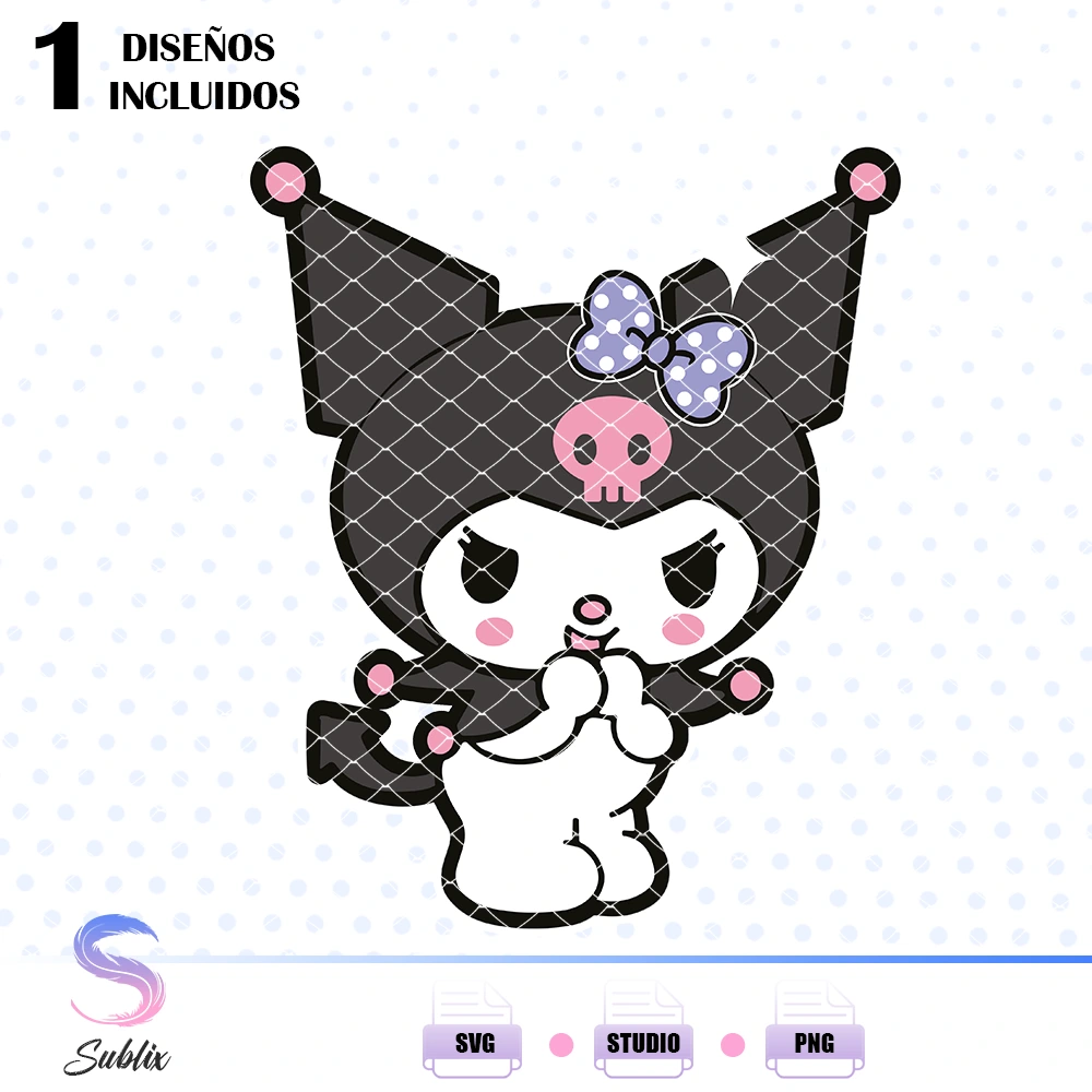 Archivos de corte Kuromi Sanrio, Plantilla de corte Kuromi, Figura de corte Kuromi Sanrio, Kuromi SVG, Kuromi DXF, Imágenes para corte Kuromi, Sanrio Kuromi cut files, Kuromi Sanrio SVG files, Kuromi digital cuts,Kuromi Sanrio clipart, SVG, DXF, PNG, STUDIO