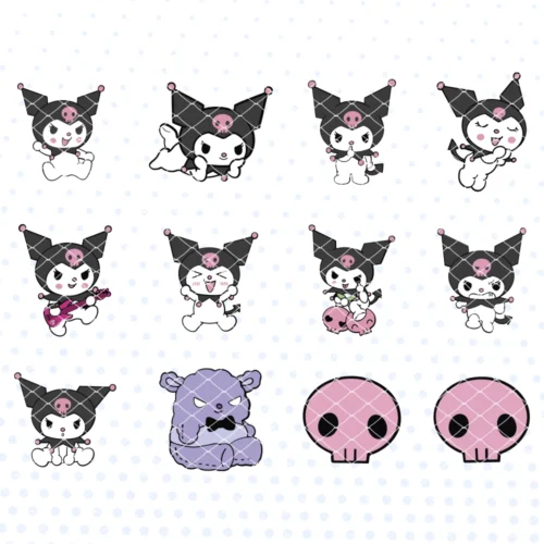 Archivos de corte Kuromi Sanrio, Plantilla de corte Kuromi, Figura de corte Kuromi Sanrio, Kuromi SVG, Kuromi DXF, Imágenes para corte Kuromi, Sanrio Kuromi cut files, Kuromi Sanrio SVG files, Kuromi digital cuts,Kuromi Sanrio clipart, SVG, DXF, PNG, STUDIO