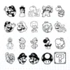 Archivos de corte Mario Bros stickers gratis, Plantillas de corte Mario Bros stickers gratuitas, Figuras de corte Mario Bros para stickers gratis, Free Mario Bros sticker clipart, Free Mario Bros sticker cut files, Mario, Luigi, Princesa Peach, Bowser, Goomba, Koopa Troopa, Estrella de poder, Champiñón, SVG, DXF, PNG, STUDIO