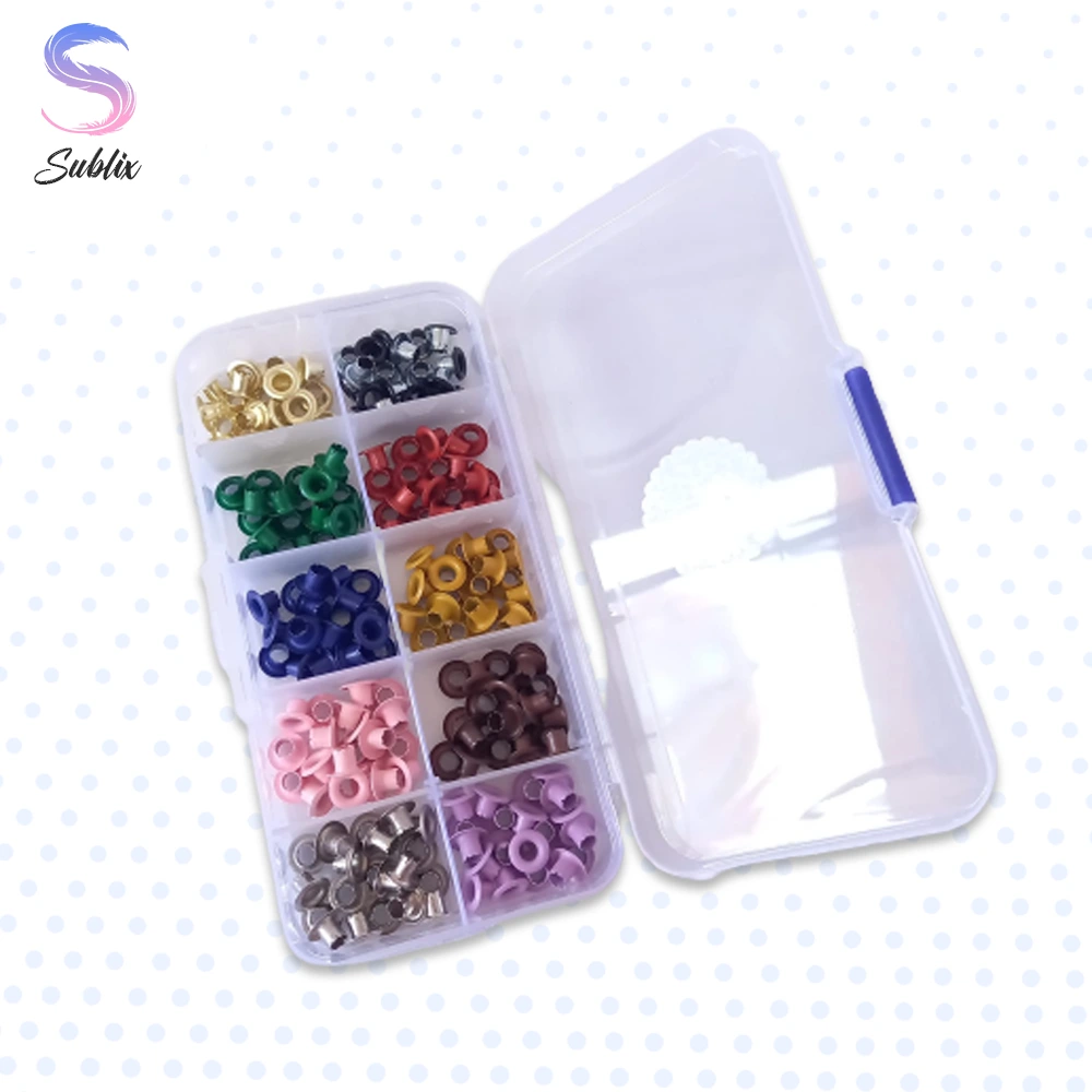 Caja con ojetillos colores pasteles, Box de ojetillos, Caja de ojetillos, Caja ojetillos, Kit de ojetillos, Cajita de accesorios para encuadernación, Cajita de ojetillos, Ojetillos 4 mm con Cajita Organizadora